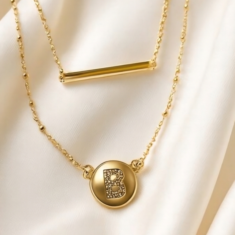 Layered Gold Initial B Pendant Necklace - Elegant Women's Jewelry